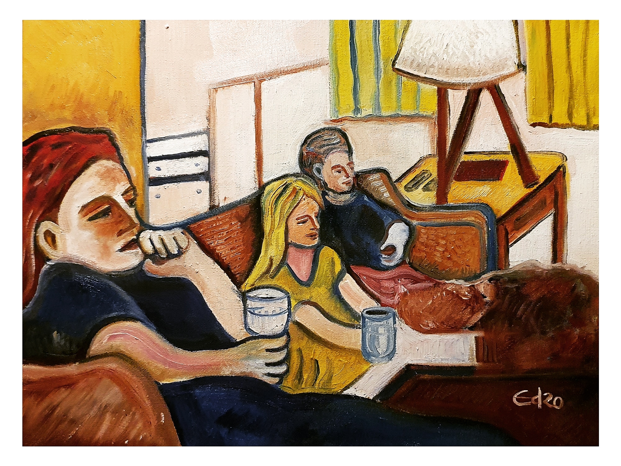 Movie Night with the Kids, Oil on Canvas 2020