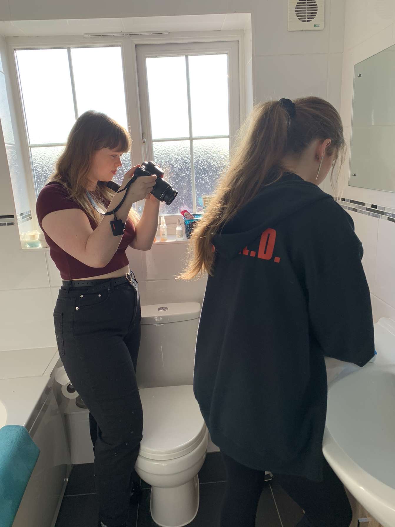 Filming the trailer for a short horror film