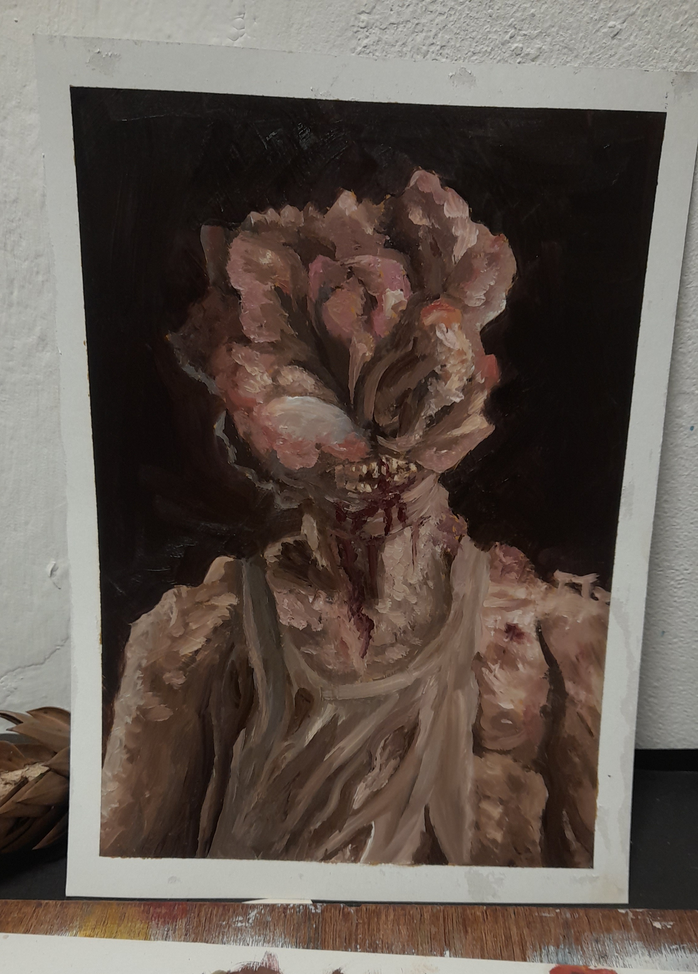 This is my most recent oil painting for my ‘Beautiful Decay’ project, it is of a character from ‘The Last Of Us’ which is a series of post apocalyptic games and also a tv show. I used a direct promotional image reference for this piece.