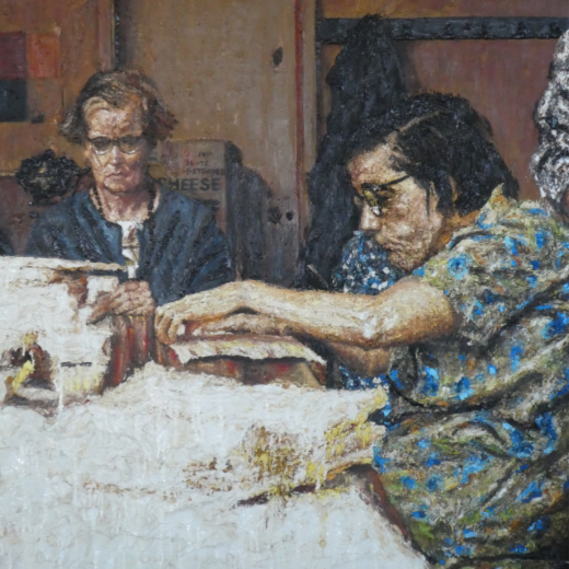 Women at a table. Oil on canvas