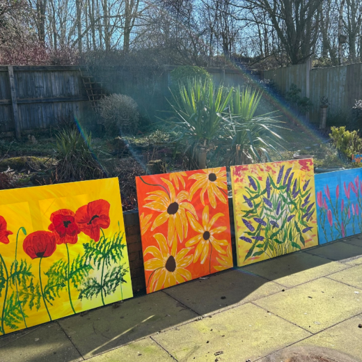 Some of my paintings outside in our gardens
